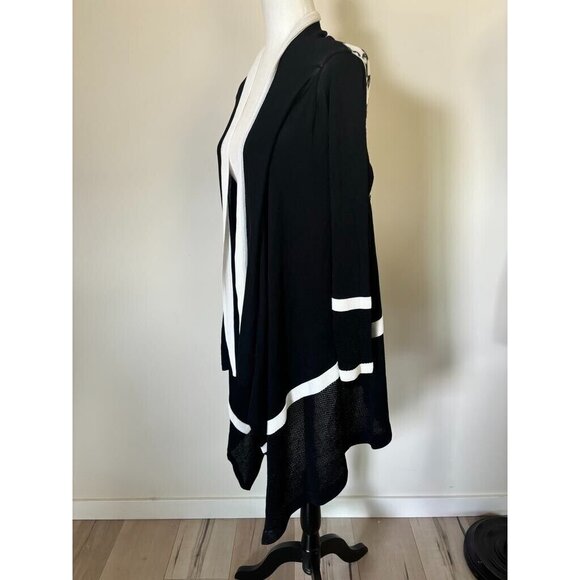 TONIA DEBELLIS Long Open Maxi Cardigan Size XS Black White Trim Mixed Knit - Picture 5 of 9